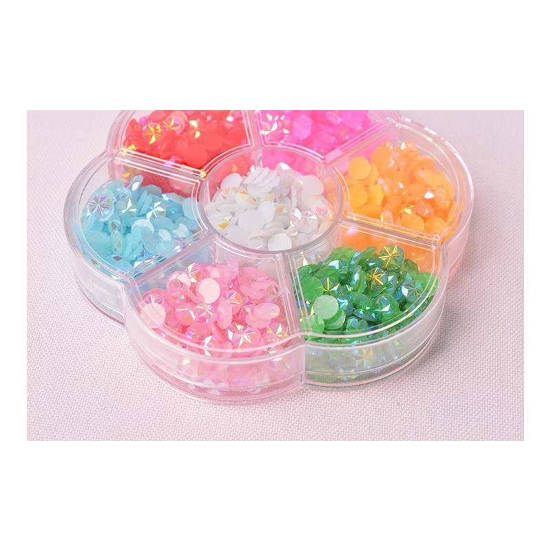 Estuche En Forma De Flor Con 7 Glitter Strass Gibre Para Uñas Nail Art - Imagen 2