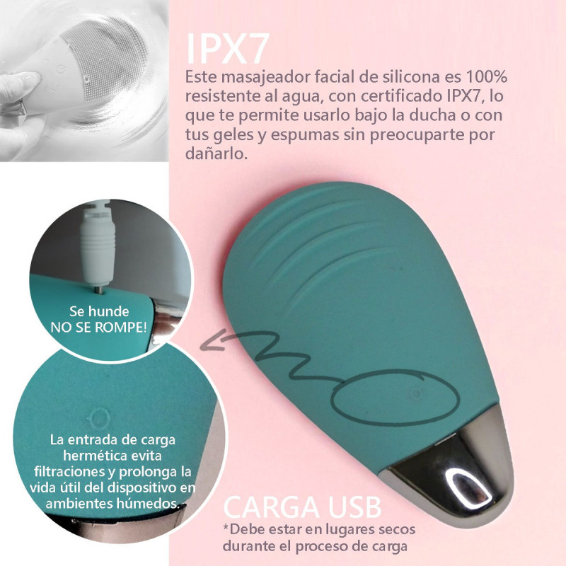 Cepillo Facial Recargable Masajeador Limpiador De Silicona 3en1 - Imagen 4