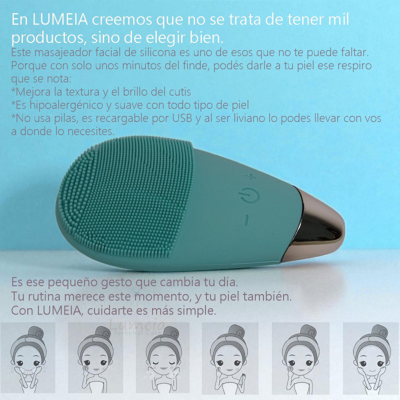 Cepillo Facial Recargable Masajeador Limpiador De Silicona 3en1 - Imagen 5