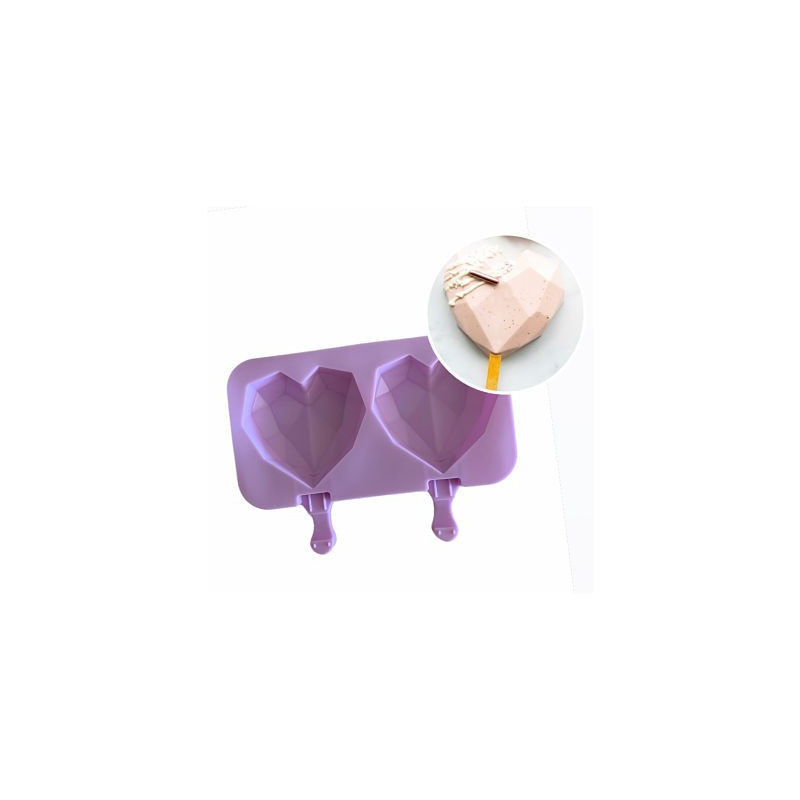 Molde De Silicona Corazon Diamante Para Palito Paleta Helado - Imagen 3