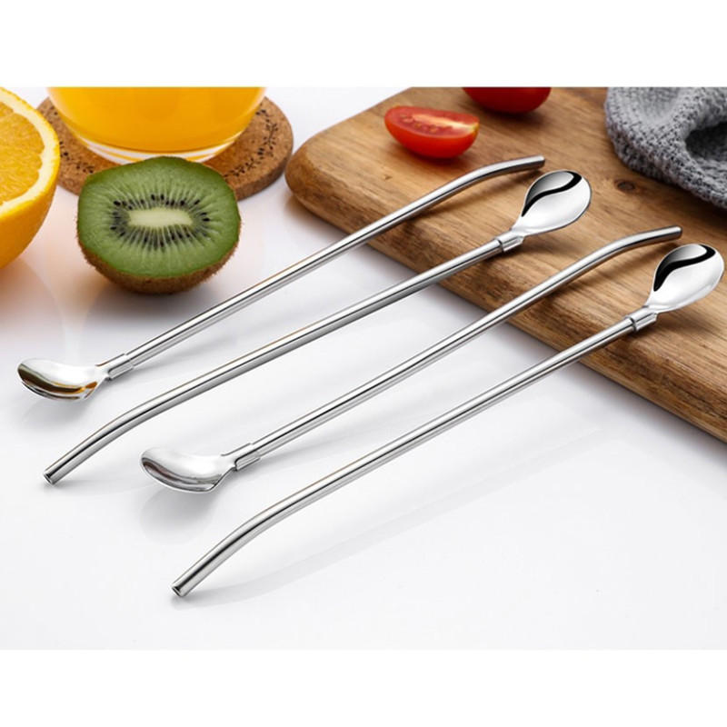 Cuchara Set X6 Para Coctel Barman Bombilla Sorbete De Acero - Imagen 3
