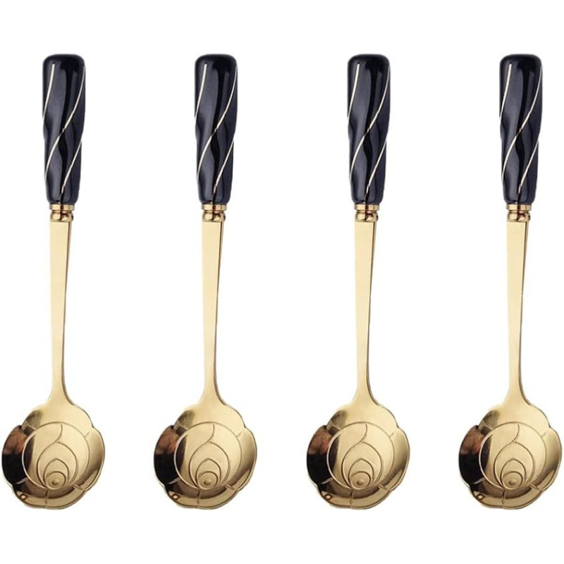 Cucharitas De Té X6 Unidades Cuchara Dorada Forma De Rosa Con - Imagen 2