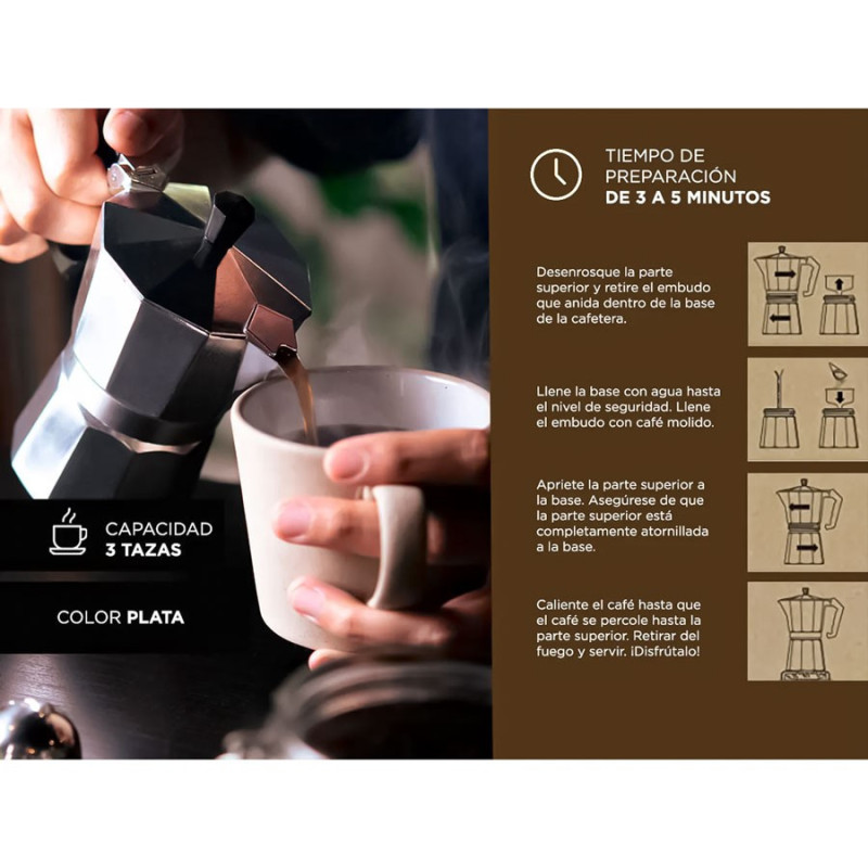 Cafetera De Aluminio Para Cafe Expreso Capacidad 3 Pocillos - Imagen 3