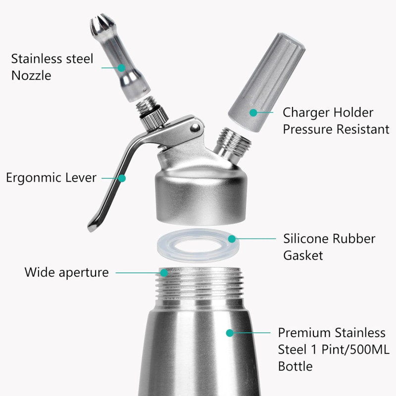 Dispensador de crema Sifon batida 500 ml Acero Inoxidable 3 - Imagen 4