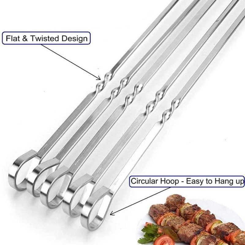 6 Brochetas Pinchos Anticucho Acero Para Barbacoa Parrilla Asado - Imagen 3
