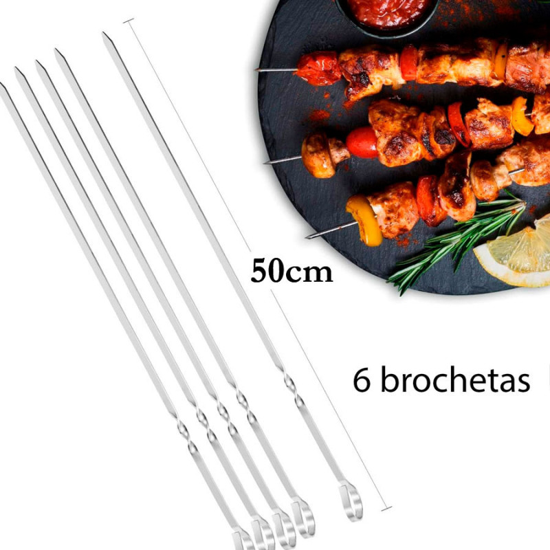 6 Brochetas Pinchos Anticucho Acero Para Barbacoa Parrilla Asado - Imagen 5
