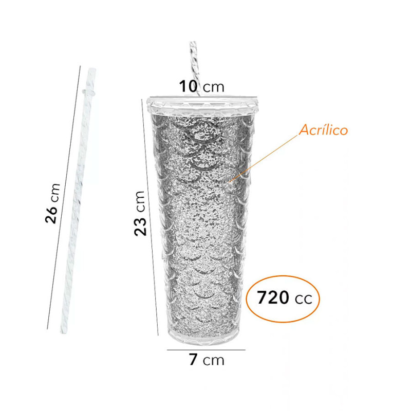 Vaso Acrílico Con Tapa Hermetica Y Sorbete 720ml Diseño - Imagen 5