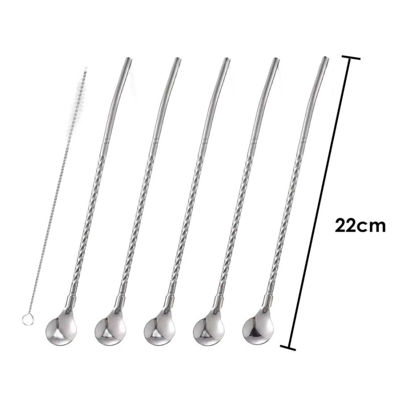Cucharas De Coctel Con Sorbete Acero Inoxidable Y Limpiador 22cm - Imagen 4