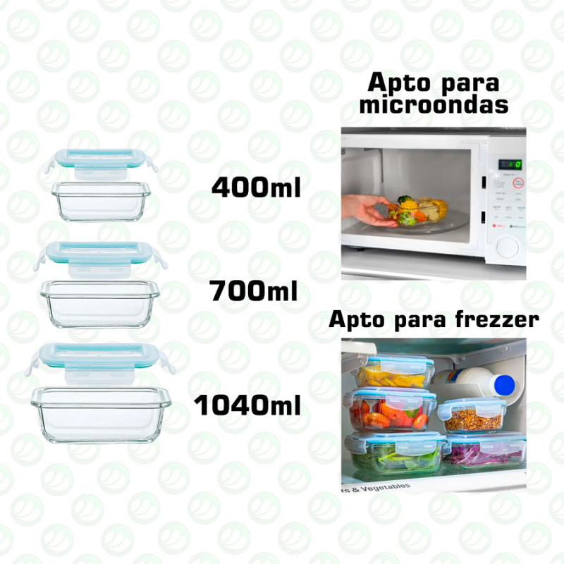 Tupper De Vidrio Con Tapa Hermética 3 Unidades 400ml 700ml - Imagen 6