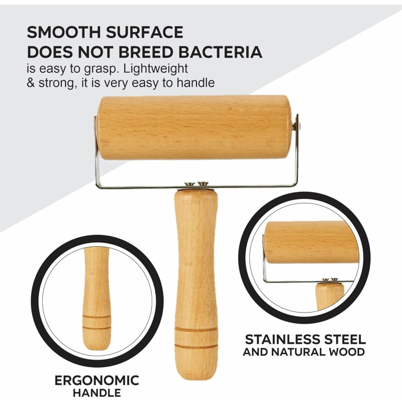 Rodillo Amasador De Mano Cocina Madera Pastas Pizzas - Imagen 4