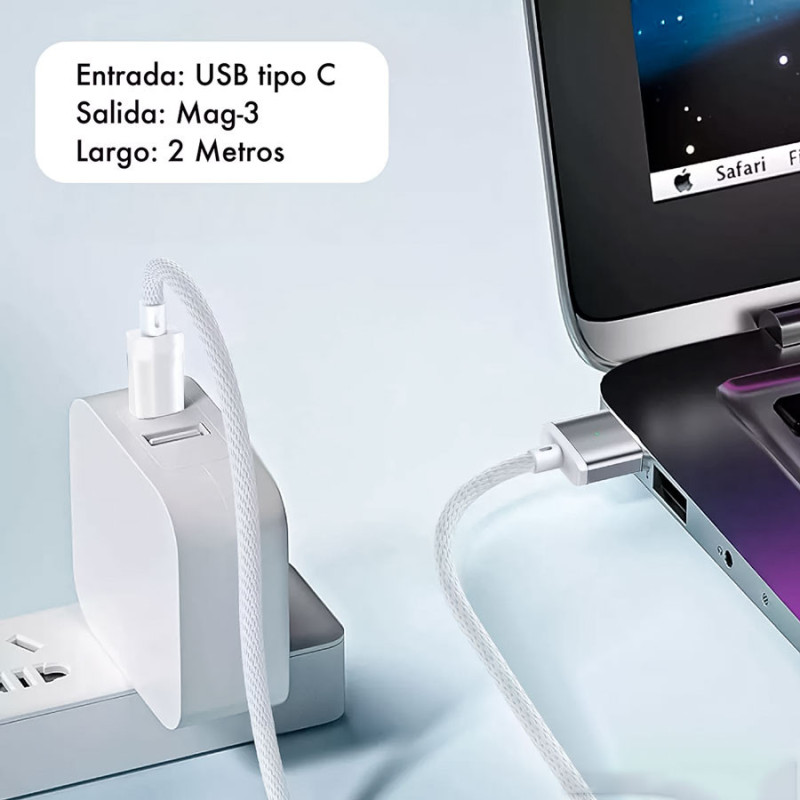 Cable Magnetico 2 Metros Compatible Con Macbook USB-C A - Imagen 3
