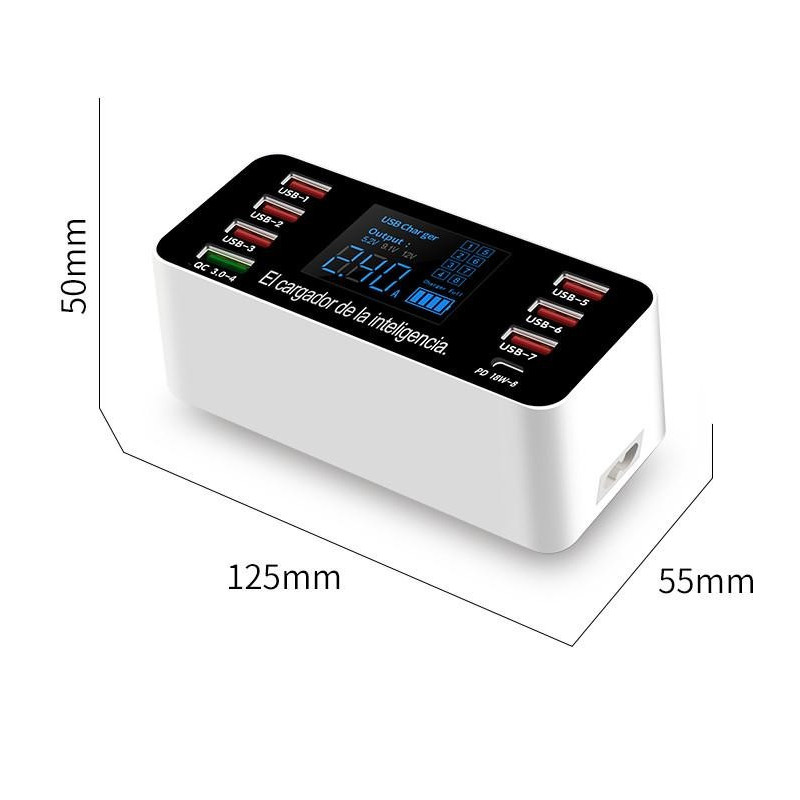 Zapatilla Inteligente 40w Carga Rapida 8 Puertos USB Y Tipo-C - Imagen 5