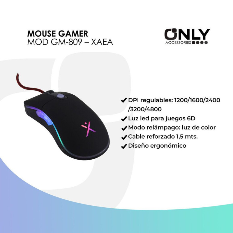 Mouse Gamer Xaea Gm-809 3200dpi 6 Botones Luz Rgb Chroma Con - Imagen 3