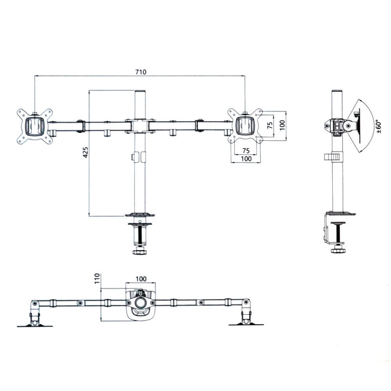Soporte Universal Mesa Brazo Doble Para 2 Monitores 13" - - Imagen 4
