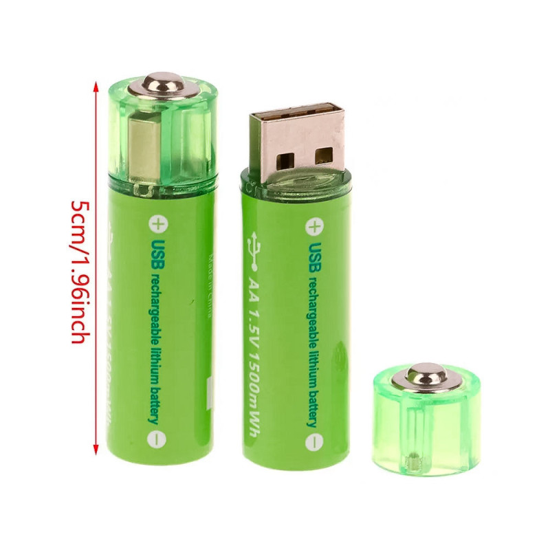 2 Pilas Doble A 1500mWh Recargables Por USB AA - Imagen 3