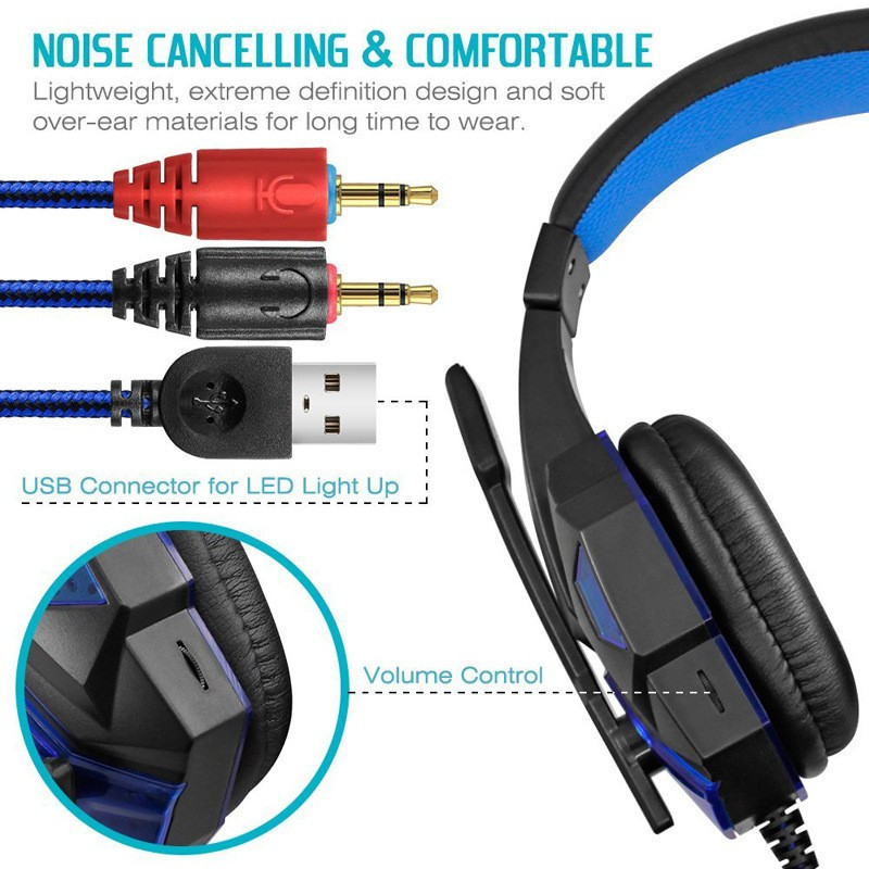 Auricular Gamer Para PS4 o PC Microfono Luz Led - Imagen 2