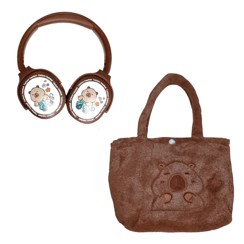 Auriculares Vincha Recargables BT Con Cartera Peluche Capybara - Imagen 3