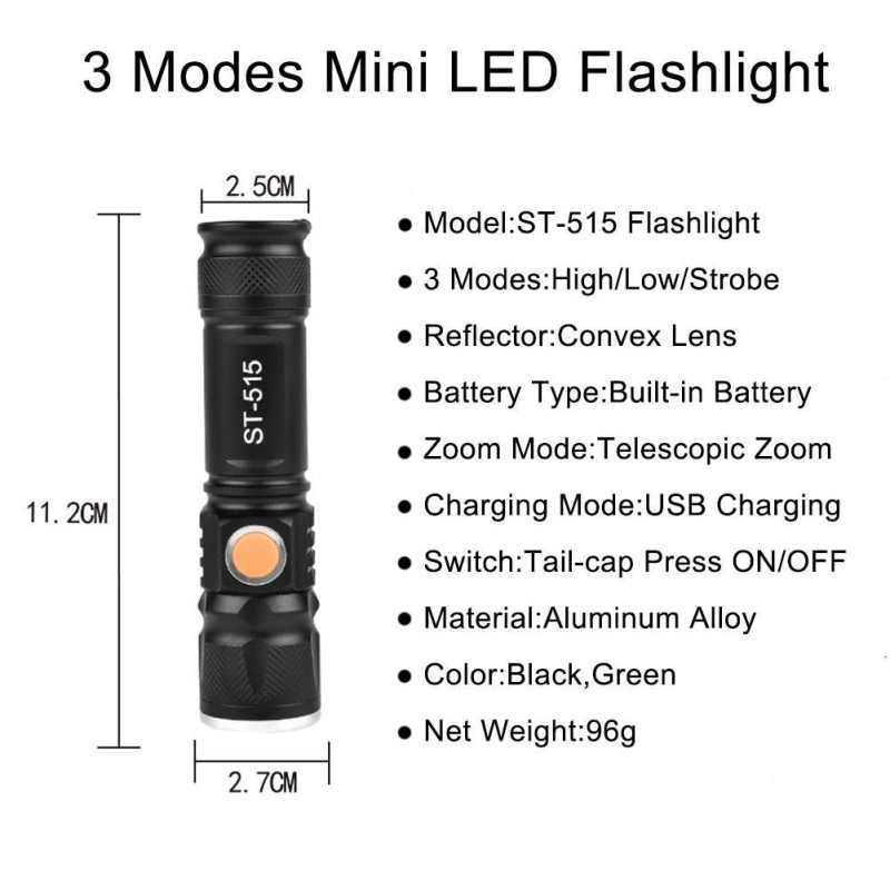 Linterna Metalica Tactica Led Recargable Por Usb Con - Imagen 4