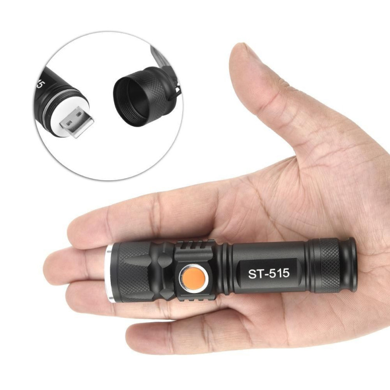 Linterna Metalica Tactica Led Recargable Por Usb Con - Imagen 6