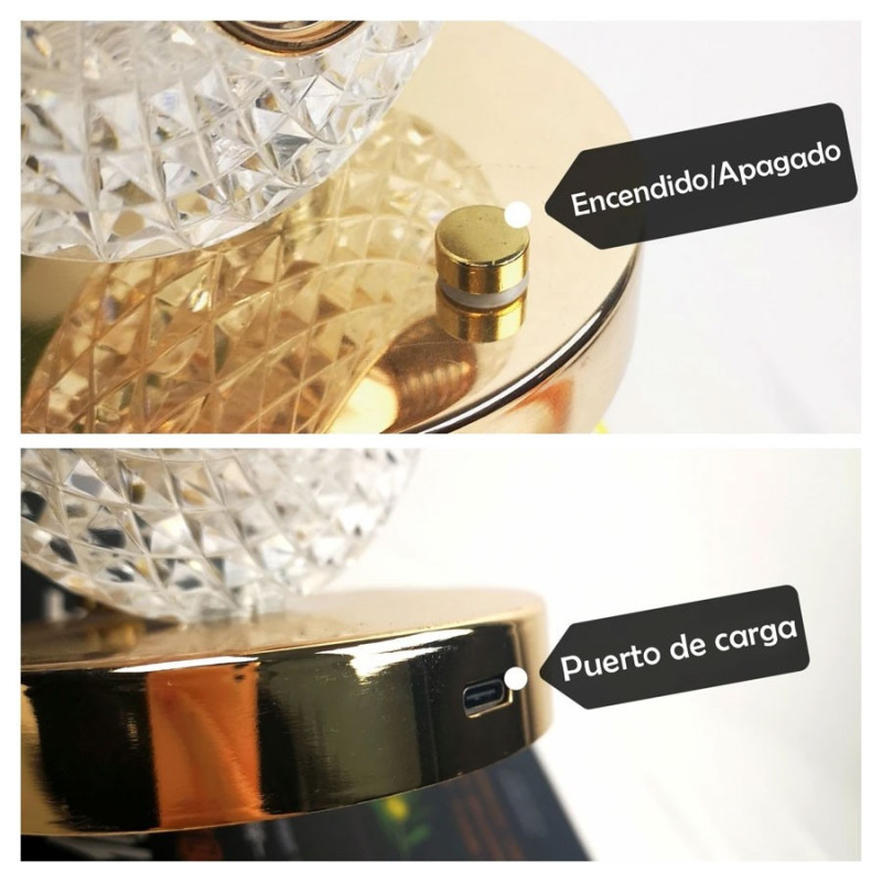 Velador Elegante De Cristal Luz De Mesita/Escritorio Con - Imagen 3