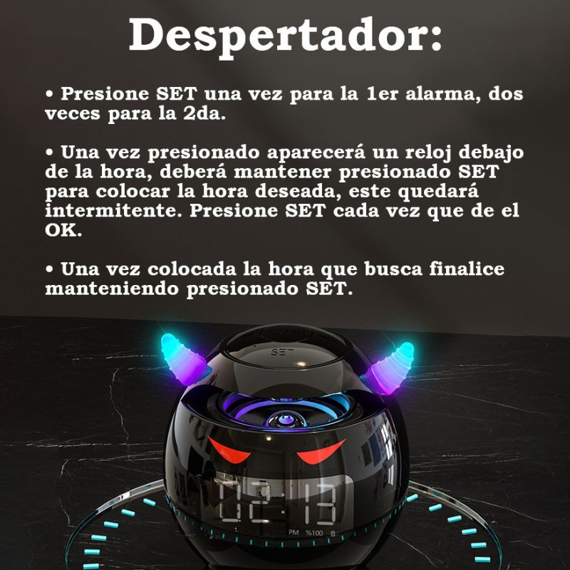 Despertador De Cabecera Diablo Parlante Bluetooth Radio FM - Imagen 5