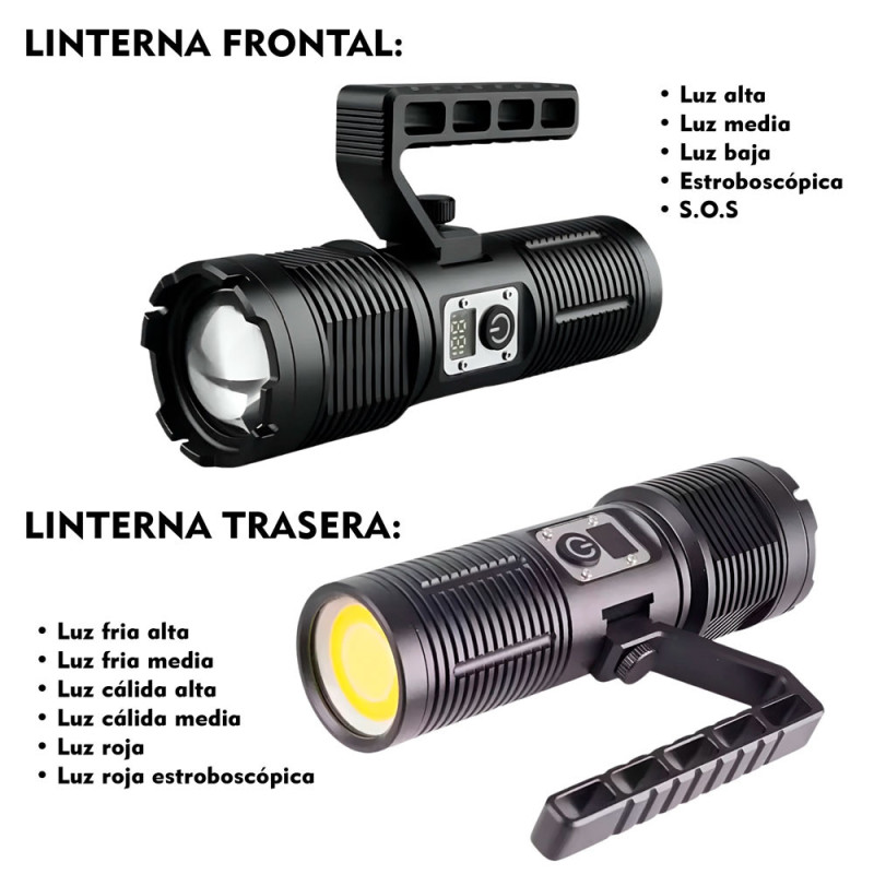 Linterna LED Y COB 30W Recargable Con Zoom 11 Modos De Luz IPX7 - Imagen 3