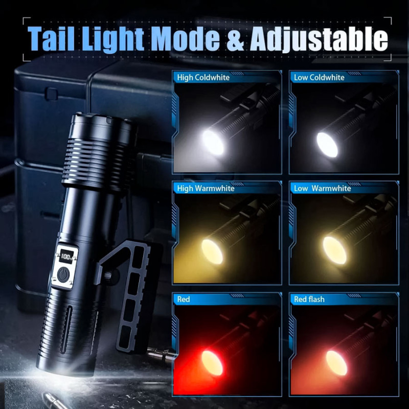 Linterna LED Y COB 30W Recargable Con Zoom 11 Modos De Luz IPX7 - Imagen 5