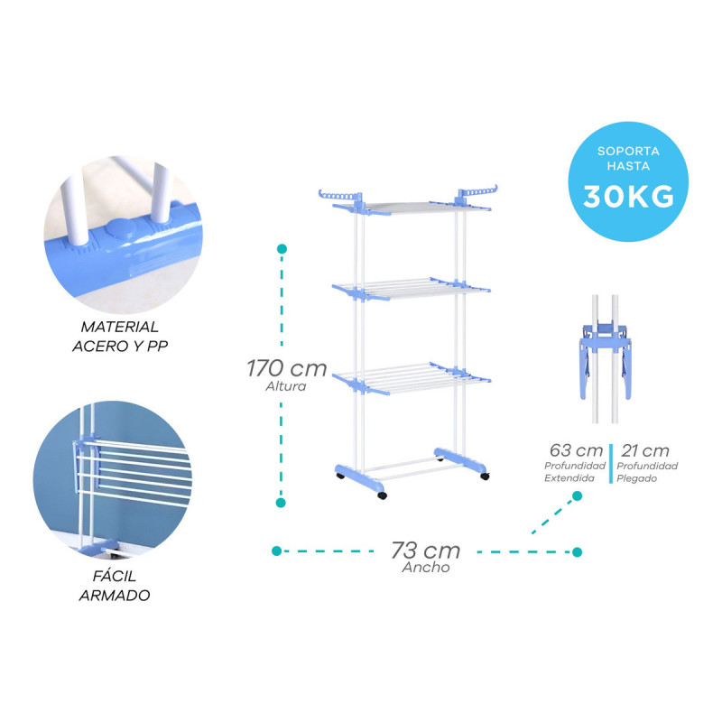 Tender Vertical Para Ropa Con Ruedas Plegable 3 - Imagen 5