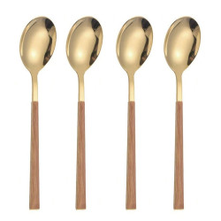 4 Cucharas De Acero Inoxidable Color Dorado Mango Plastico