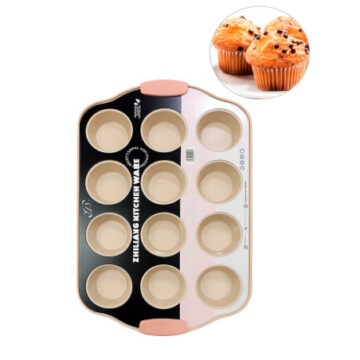 Molde Cupcakes Muffin X12 Acero Revestimiento Ceramico Asas
