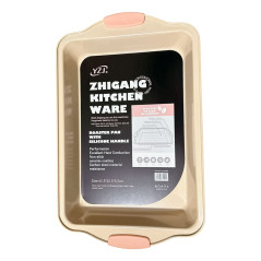 Asadera Rectangular Antiadherente Bicolor Asas De Silicona 40,5 x