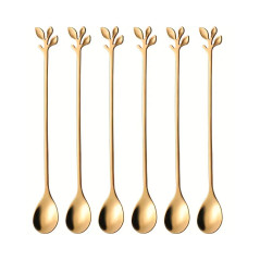 Cucharas Doradas X6 Unidades Mango Largo