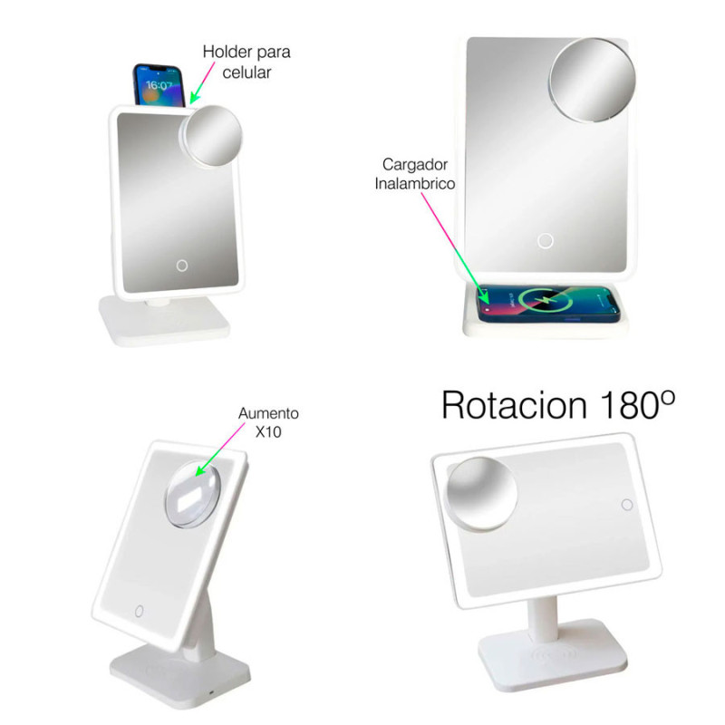 Espejo Con Led Y Parlante + Espejo Con Aumento + Carga - Imagen 2