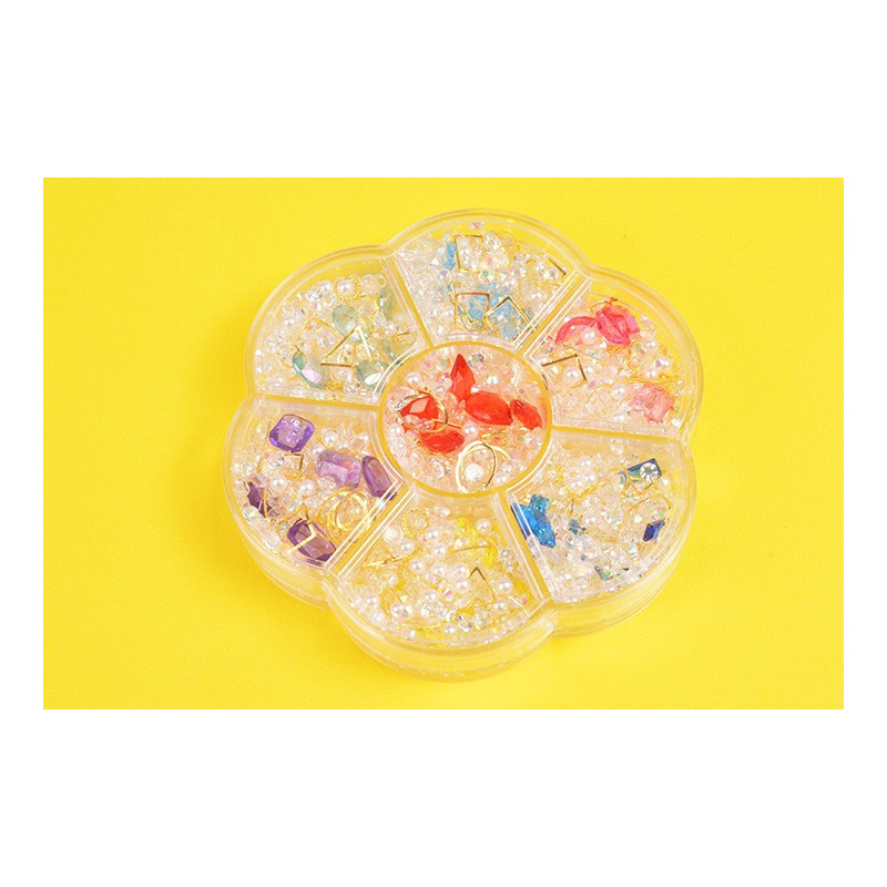 Estuche En Forma De Flor Con 7 Glitter Strass Gibre Para Uñas Nail Art
