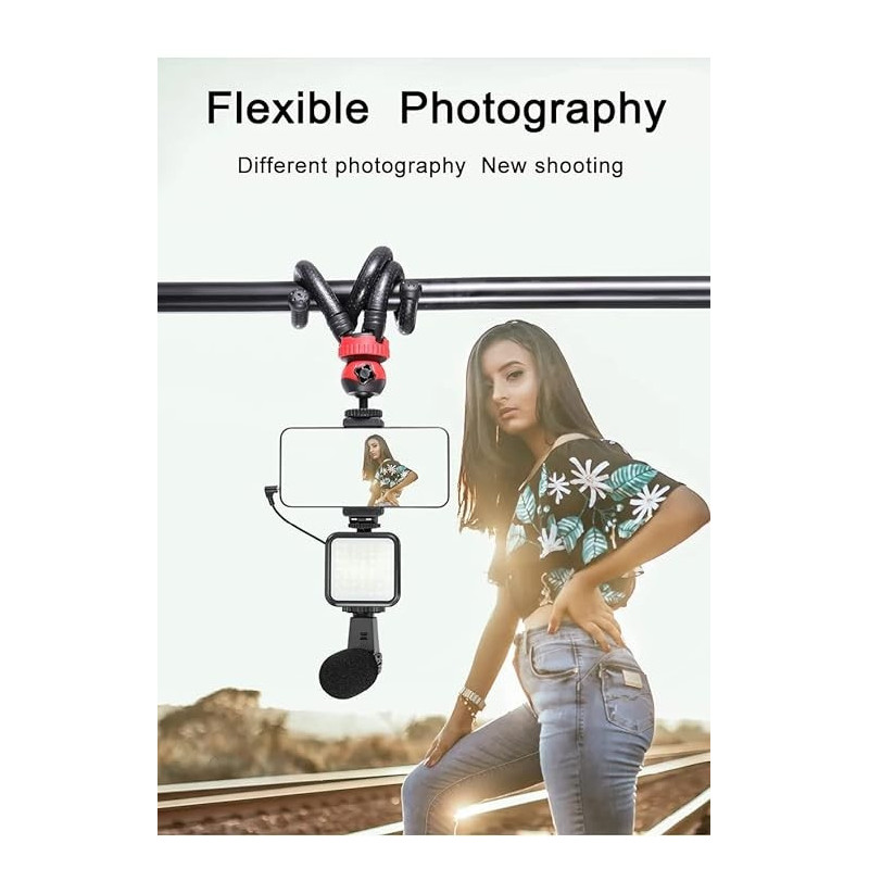 Streaming Soporte Para Celular Flexible Con Micrófono Luz