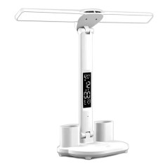 Lámpara De Escritorio LED Recargable Con Portalápices Reloj
