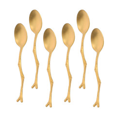 Cucharas Doradas Mini X6 Unidades Mango En Forma De