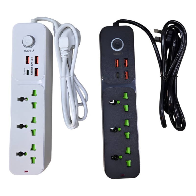 Zapatilla 220V Power Socket 3 Enchufes 3 Usb + Tipo C