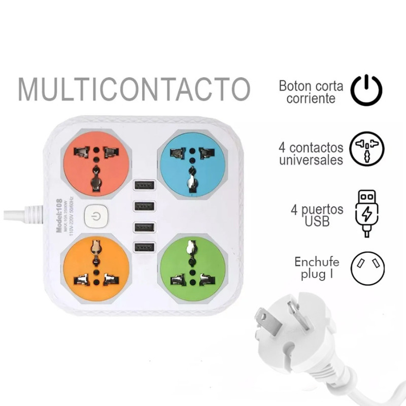 Zapatilla Alargue 220V 4 Entradas Trifásicas + 4 Puertos - Imagen 2