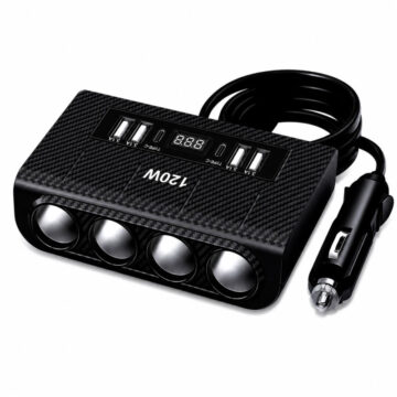 Cargador Auto 120w 4 Tomas + 4 USB 3.1a + Usb-c Display LED 12v/24v