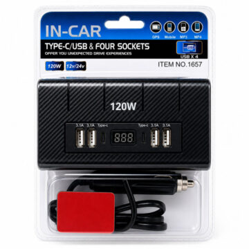 Cargador Auto 120w 4 Tomas + 4 USB 3.1a + Usb-c Display LED 12v/24v - Imagen 2