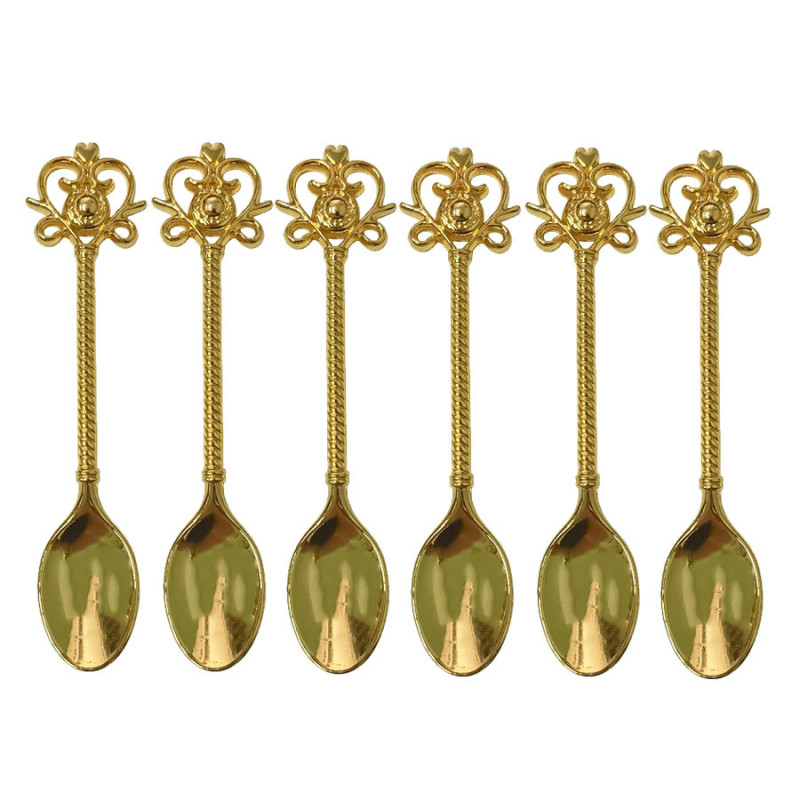 Cucharas Doradas x6 Para Postres Y Catering Diseños Varios - Imagen 2