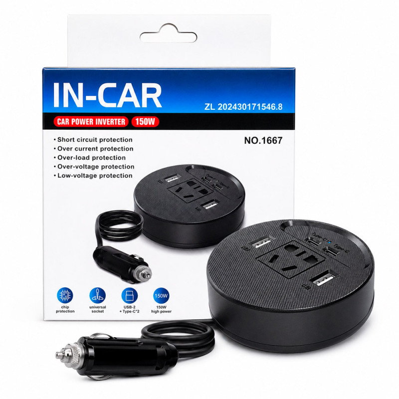 Inversor Auto 150w 12v/24v a 220v + USB + Tipo C - Imagen 2