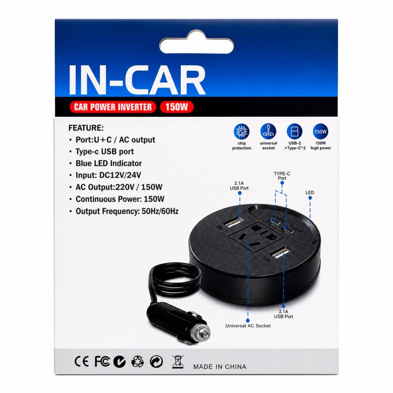 Inversor Auto 150w 12v/24v a 220v + USB + Tipo C - Imagen 3