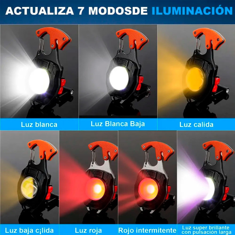 Linterna LED Multifunción Recargable USB Tipo C Llavero 6 Modos Imán Destornillador Silbato Emergencia - Imagen 4