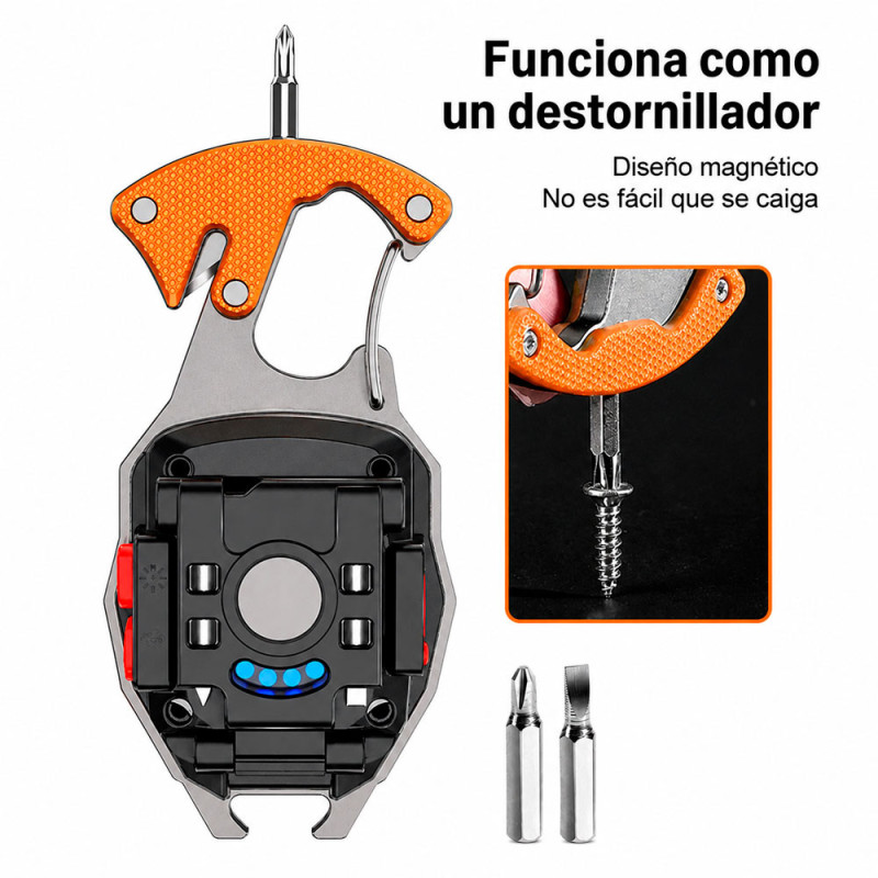 Linterna LED Multifunción Recargable USB Tipo C Llavero 6 Modos Imán Destornillador Silbato Emergencia - Imagen 5