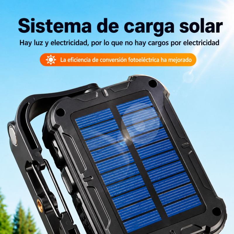 Luz LED Multifuncional Recargable Solar USB Cob Alta Potencia + Luz Roja Emergencia - Imagen 3