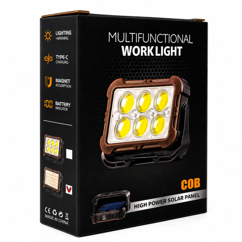 Luz LED Multifuncional Recargable Solar USB Cob Alta Potencia + Luz Roja Emergencia - Imagen 8