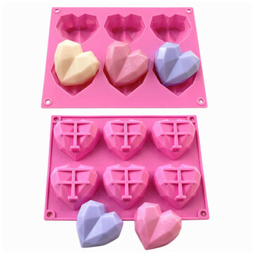 Molde De SIlicona 6 Corazones Diamante Poligonales Artesanias Y Cocina