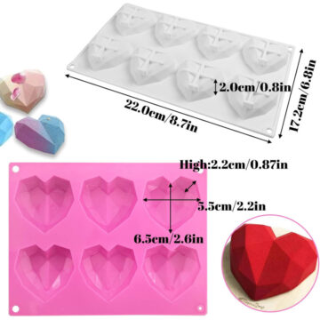 Molde De SIlicona 6 Corazones Diamante Poligonales Artesanias Y Cocina - Imagen 2